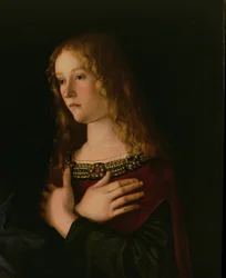 Maria Magdalena, detalj fra Jomfruen og barnet med den hellige Katarina og Maria Magdalena, ca. 1500